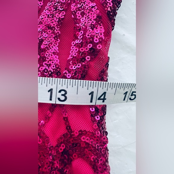 B Darlin Pink sequined Bodycon Dress with Spaghetti Straps for Prom - Picture 9 of 9
